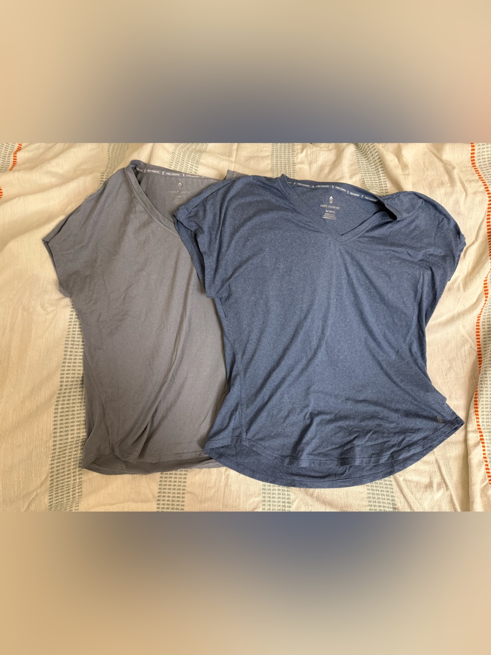 Set of Free Country V-Neck Short Sleeve Tops - Blue and Gray slate blue